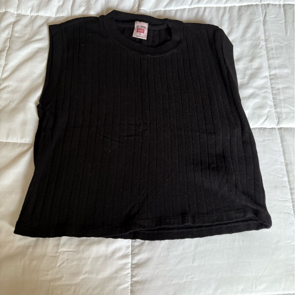 Re/Done Black knit muscle top